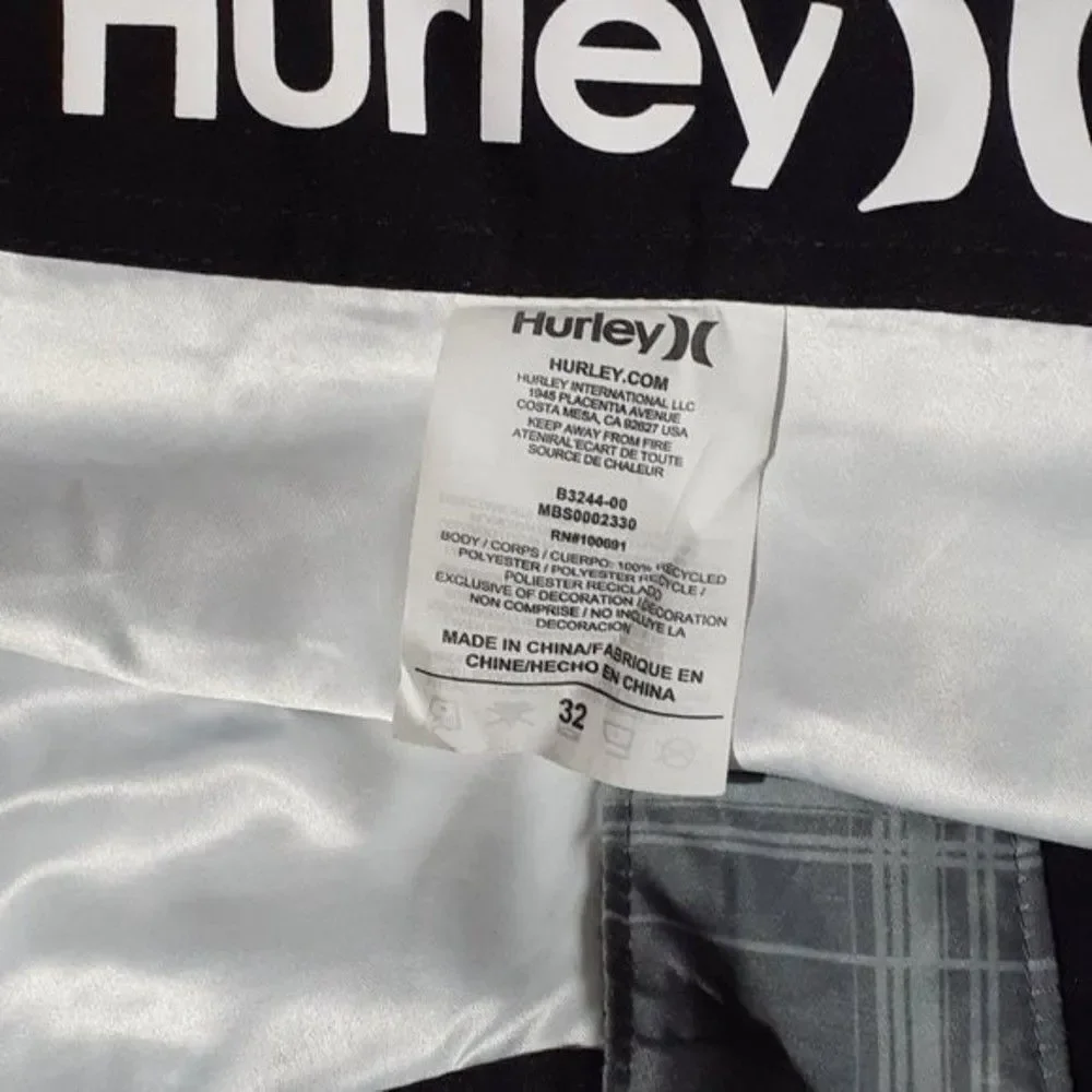 Hurley Men's Board Shorts Grey Plaid Side Pocket Sz 32